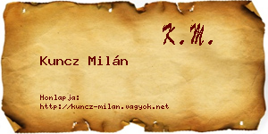Kuncz Milán névjegykártya